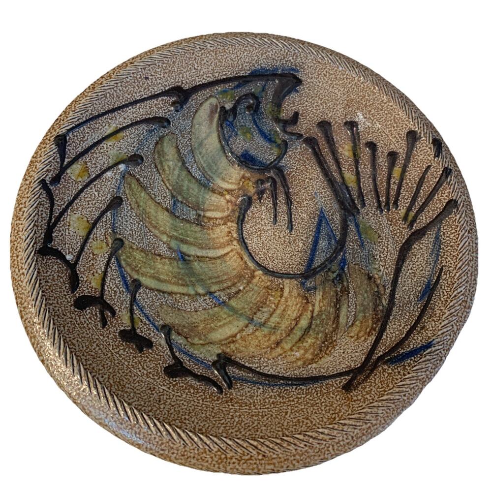 Vtg ROCK HARD Salt Glaze Pottery Stoneware 8” Fish Carp Dish Plate